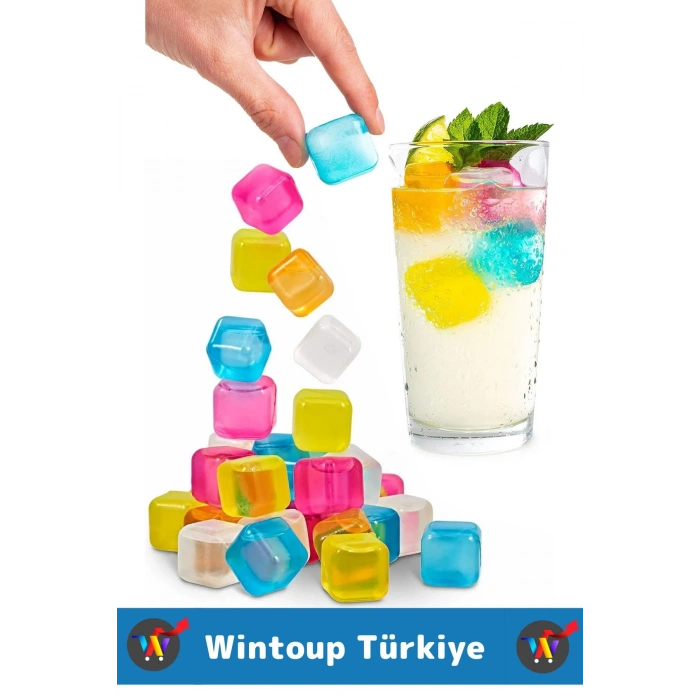 Yıkanabilir Tekrar Kullanılabilir Buzluk Banyo Havuz Kokteyl Serinlik Pratik Renkli Buz Küpü 20Adet