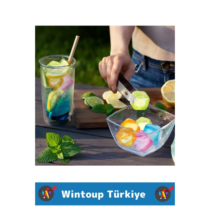 Yıkanabilir Tekrar Kullanılabilir Buzluk Banyo Havuz Kokteyl Serinlik Pratik Renkli Buz Küpü 20Adet