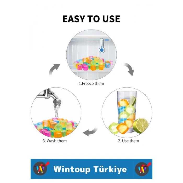 Yıkanabilir Tekrar Kullanılabilir Buzluk Banyo Havuz Kokteyl Serinlik Pratik Renkli Buz Küpü 20Adet