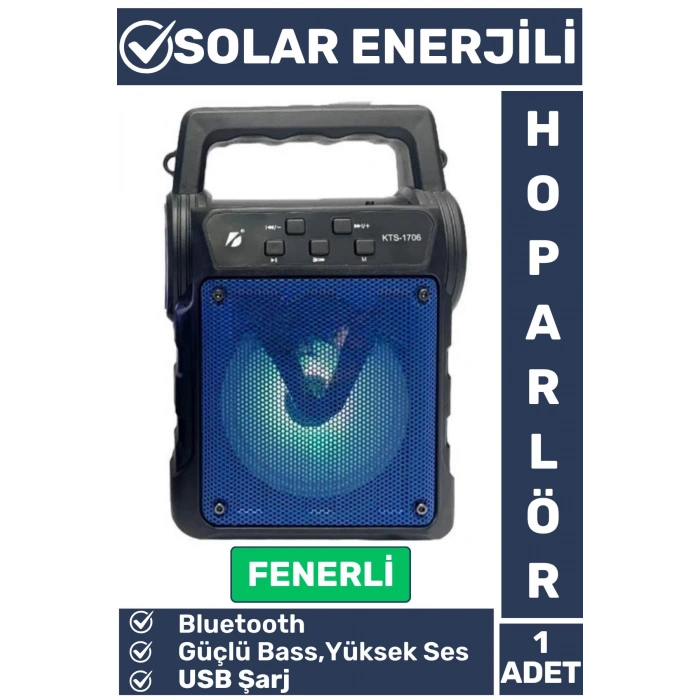 Premium Kompakt Yüksek Ses Güçlü Bass Fenerli Kamp Piknik USB/Solar Enerjili Bluetooth Hoparlör
