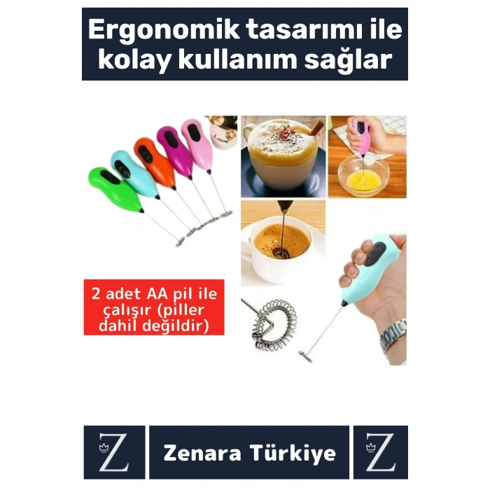 Ergonomik Çelik Uç Soğuk Kahve Süt Köpürtücü Sos Krema Mama Yumurta Çırpıcı Pilli Pratik Mini Mikser