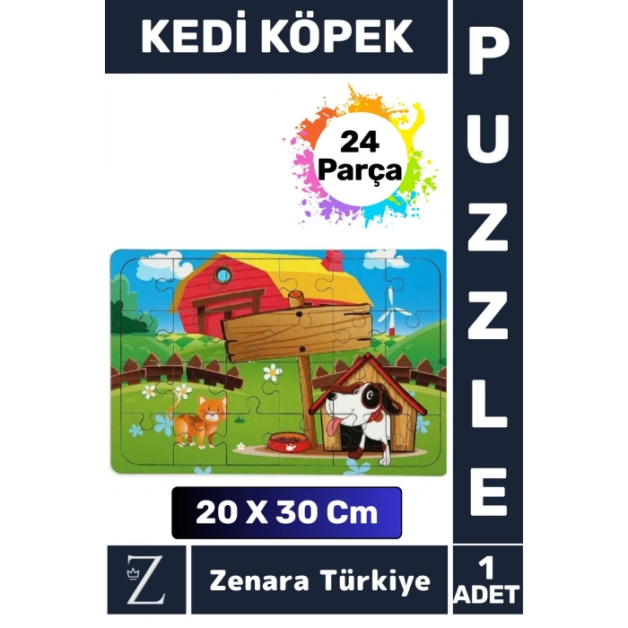 Eğlenceli Eğitici Görsel Algı Problem Çözme Becerisi Çocuk Büyük Boy PUZZLE 24 Parça KEDİ KÖPEK