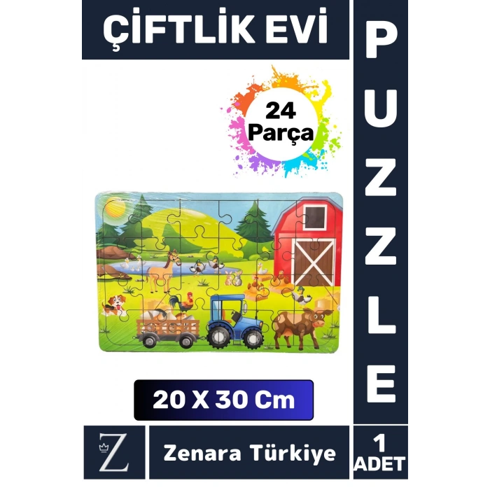 Eğlenceli Eğitici Görsel Algı Problem Çözme Becerisi Çocuk Büyük Boy PUZZLE 24 Parça ÇİFTLİK EVİ
