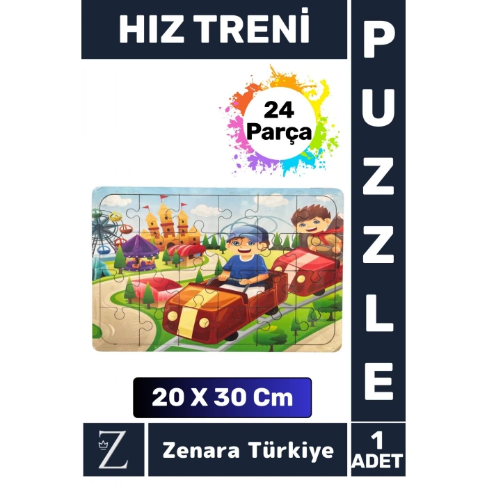 Eğlenceli Eğitici Görsel Algı Problem Çözme Becerisi Çocuk Büyük Boy PUZZLE 24 Parça HIZ TRENİ