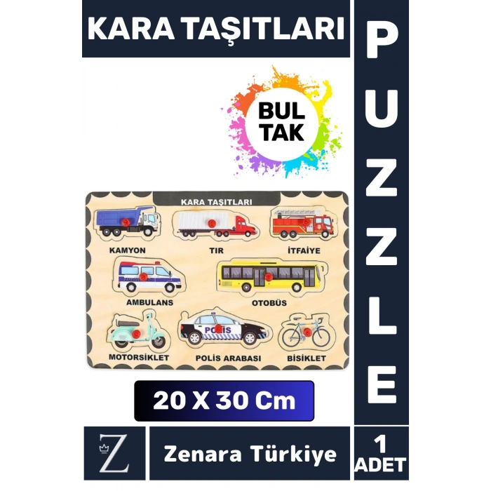 Premium Eğlenceli Eğitici Görsel Algı Problem Çözme Becerisi Çocuk Bul Tak PUZZLE KARA TAŞITLARI