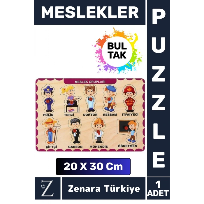 Premium Eğlenceli Eğitici Görsel Algı Problem Çözme Becerisi Çocuk Bul Tak PUZZLE MESLEKLER