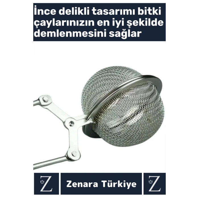 Ergonomik Saplı Çelik İnce Delikli Geniş Kulplu Aromatik Bitki Çayı Demleme Süzgeci