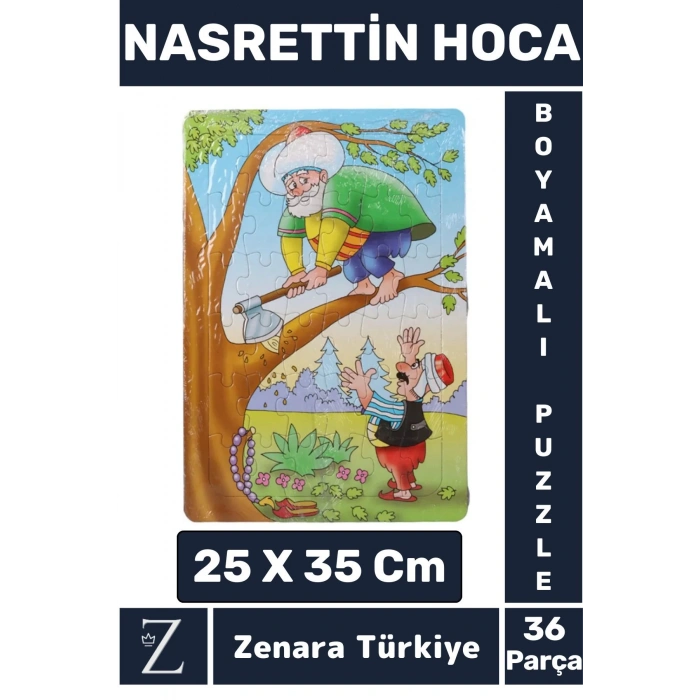 Eğlenceli Eğitici Görsel Algı Motor Becerisi Geliştiren Çocuk Boyamalı PUZZLE 36Parça NASREDDİN HOCA