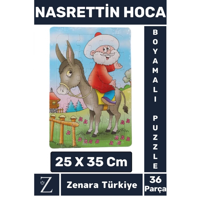 Eğitici Görsel Algı Motor Becerisi Geliştiren Eğlenceli Çocuk Boyamalı PUZZLE 36Parça NASREDDİN HOCA