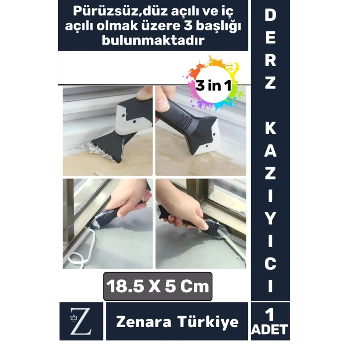 Premium Yüksek Kalite Kompakt 3 in 1 Fayans Derz Silikon Kazıyıcı Uygulayıcı 5 Silikon Başlık Hediye