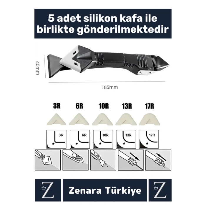Premium Yüksek Kalite Kompakt 3 in 1 Fayans Derz Silikon Kazıyıcı Uygulayıcı 5 Silikon Başlık Hediye