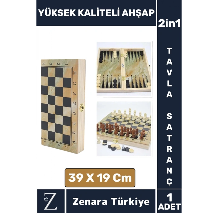 Premium Yüksek Kaliteli Ahşap Arkadaş Oyun Hediyelik Ahşap Tavla Satranç 2 in 1 Oyun Seti 39 X 19 Cm