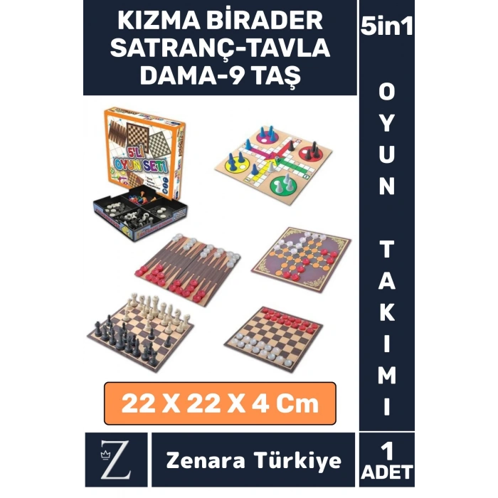 Elit Model Eğitici Eğlenceli Çocuk Yetişkin Kızma Birader Satranç Tavla Dama 9 Taş 5 in 1 OYUN SETİ