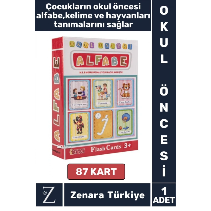 Okul Öncesi Eğitici Görsel Algı Alfabe Kelime Nesne Hayvan Tanıtıcı MEB Uyumlu 87 Kart ALFABE