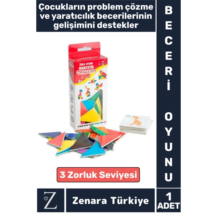 Eğitici Görsel Algı Yaratıcılık Koordinasyon Gelişimi 3 Zorluk Seviyeli MANYETİK TANGRAM