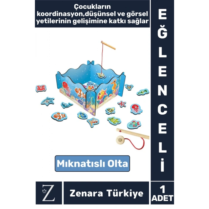 Çocuk El-Göz Koordinasyonu Parça Bütün İlişkisi Eğlenceli Havuzlu Ahşap MANYETİK BALIK TUTMA OYUNU