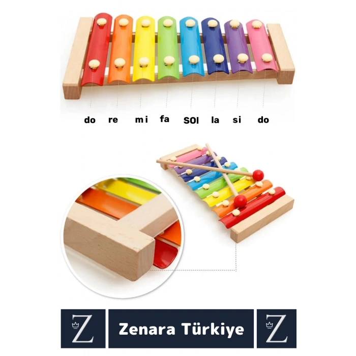 Çocuk Oyun Eğitici Müzik Aletleri Ses Algısı Tanıma Tın Ton Ayarlı Eğlenceli AHŞAP RENKLİ KSİLOFON