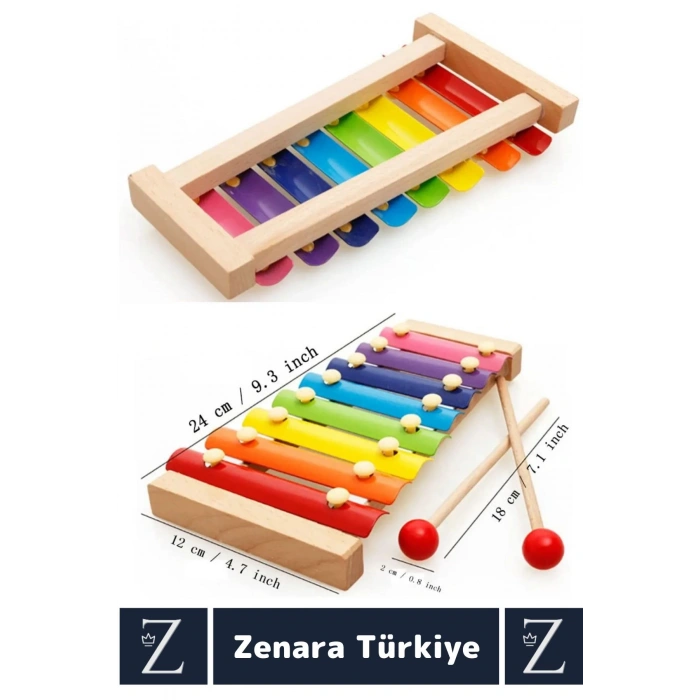 Çocuk Oyun Eğitici Müzik Aletleri Ses Algısı Tanıma Tın Ton Ayarlı Eğlenceli AHŞAP RENKLİ KSİLOFON