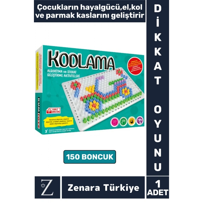 Çocuk Eğlenceli El Kol Parmak Kasları Hayalgücü Geliştiren Dikkat Beceri Oyunu 150 Boncuklu KODLAMA