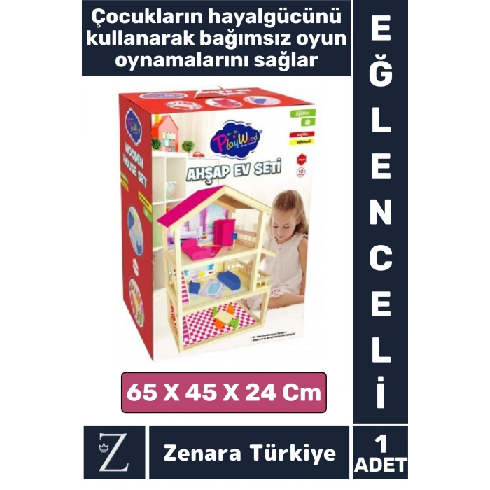 Premium Çocuk Hayal Dünyası Beceri Geliştirici El Yapımı Ahşap Eğlenceli Büyük 3 KATLI OYUN EVİ