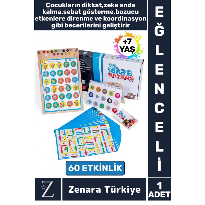 Eğlenceli Görsel Algı Dikkat Zeka Hafıza El-Göz Koordinasyonu Geliştirici Oyun BİLYE BAYKUŞ 7+ YAŞ