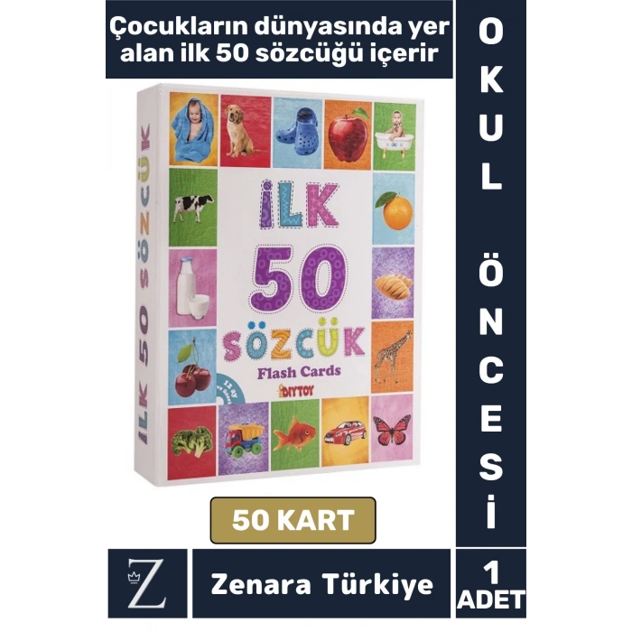 Okul Öncesi Dil Bilgisi Geliştirici Renk Tanım Hafıza Geliştirici Eğlenceli Eğitici İLK 50 SÖZCÜK