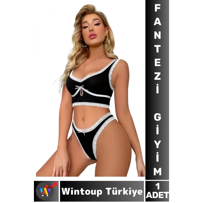 Özel Gün Gece Seksi Sevgili Hediye Dantel Detaylı Fantezi Çok Şık Sütyen Külot Takımı