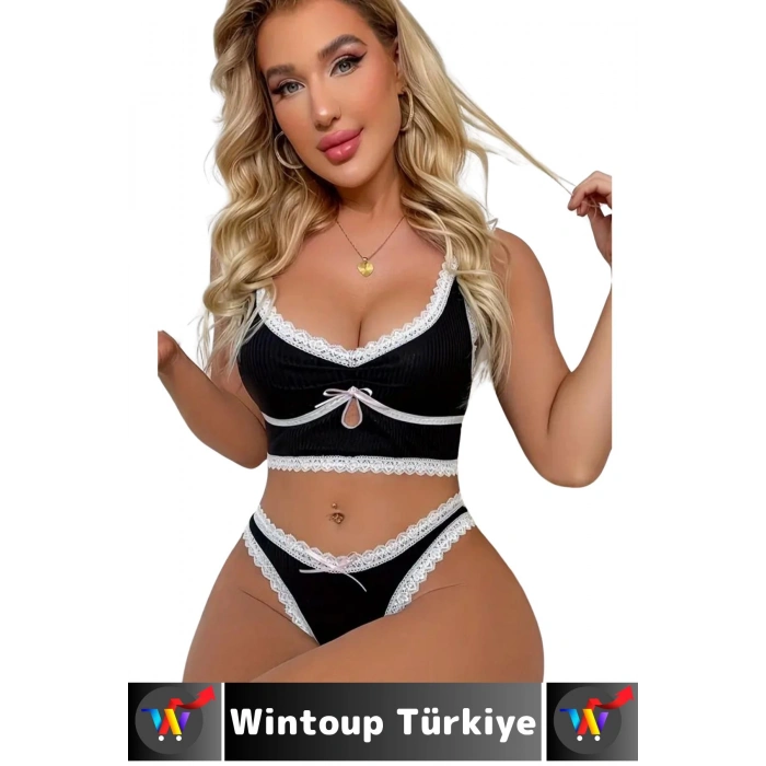 Özel Gün Gece Seksi Sevgili Hediye Dantel Detaylı Fantezi Çok Şık Sütyen Külot Takımı