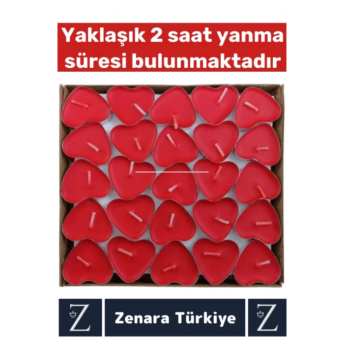 Dekoratif Ambians Sevgililer Günü Yıldönümü Gece Özel Gün Süslemesi 50 Adet KIRMIZI KALPLİ MUM