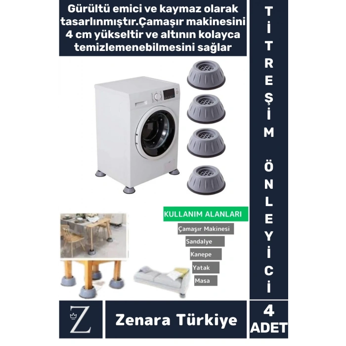 Çamaşır Makinesi Sandalye Kanepe Yatak Mobilya Titreşim Önleyici Sabitleyici Kaydırmaz Ayak 4 Adet