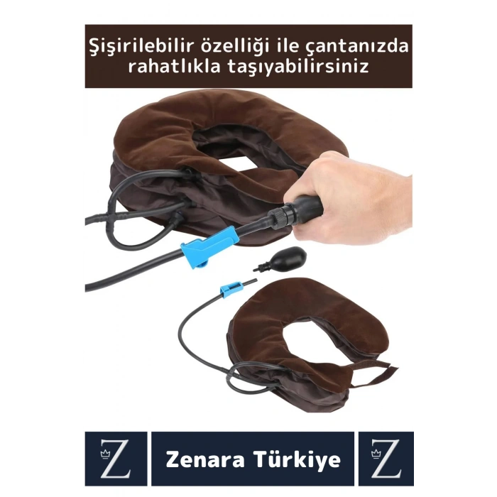 Kompakt Ortopedik Fıtık Araç Seyahat Kamp Ev Ofis Piknik 3 Katlı Şişirilebilir Pompalı BOYUN YASTIĞI
