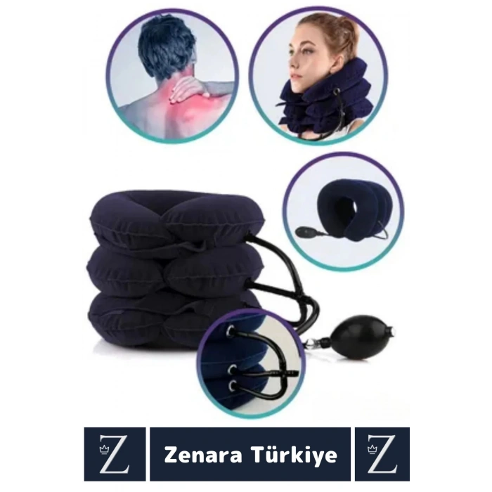 Kompakt Ortopedik Fıtık Araç Seyahat Kamp Ev Ofis Piknik 3 Katlı Şişirilebilir Pompalı BOYUN YASTIĞI