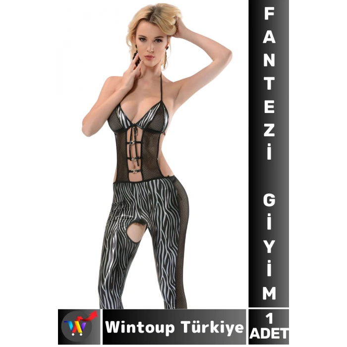 Tasarım  Gece Sevgili Özel Gün Hediyelik Likralı Tül Tulum Fantezi Vücut Çorabı