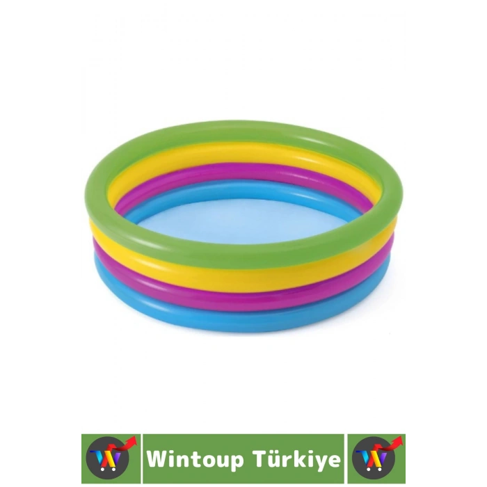 Kompakt Güvenli Eğlenceli Ev Bahçe Teras 520 Litre +3 Yaş 4 Halkalı Renkli ŞİŞME ÇOCUK HAVUZU