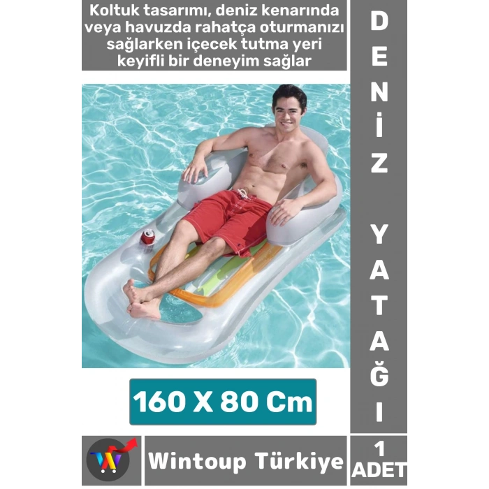 Dayanıklı Yüzme Havuz Deniz Keyif İçecek Koyma Yeri Koltuklu Tasarım Şişme Lüks Şeffaf DENİZ YATAĞI