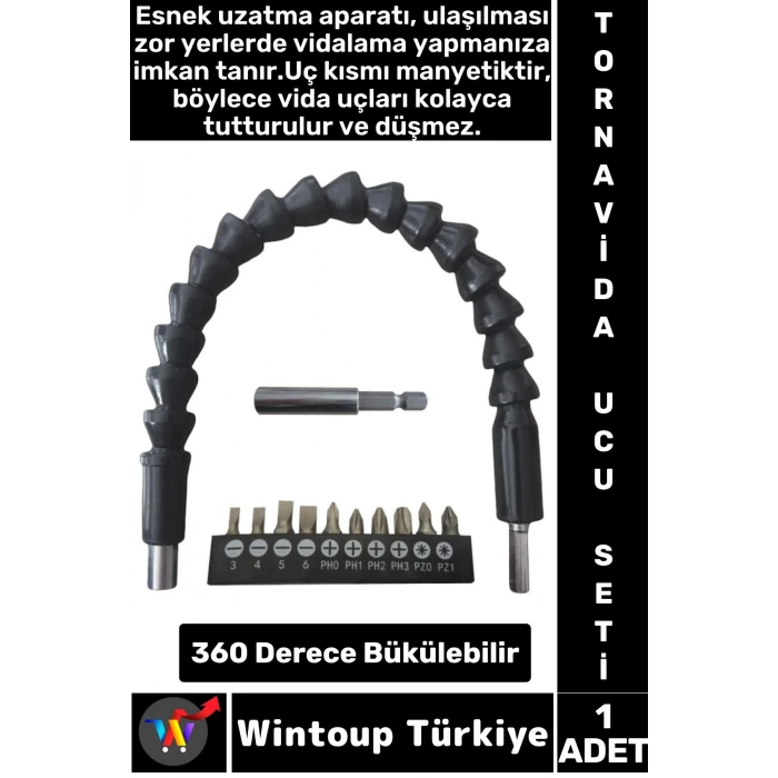 Kompakt Tamir Vidalama Montaj Elektrikli Matkap Tornavida 360 Derece Şaftlı ESNEK TORNAVİDA UCU SETİ
