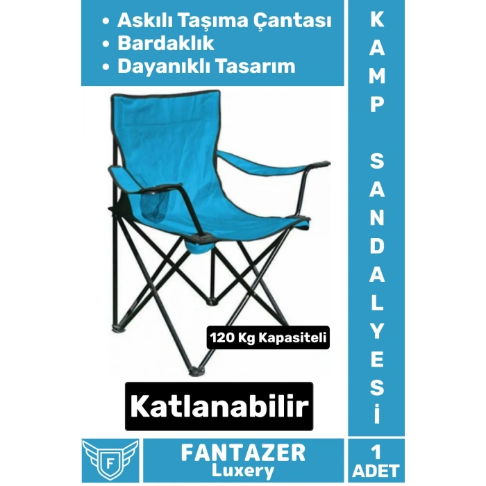 Dayanıklı Askılı Taşıma Çantalı Bardaklık Yeri 120 Kg Kapasiteli Katlanabilir Piknik Kamp Sandalyesi