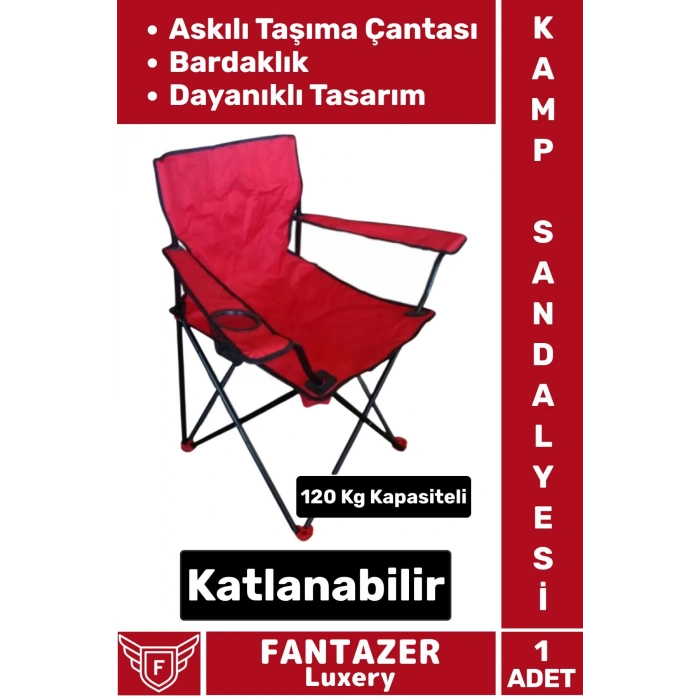 Dayanıklı Askılı Taşıma Çantalı Bardaklık Yeri 120 Kg Kapasiteli Katlanabilir Piknik Kamp Sandalyesi