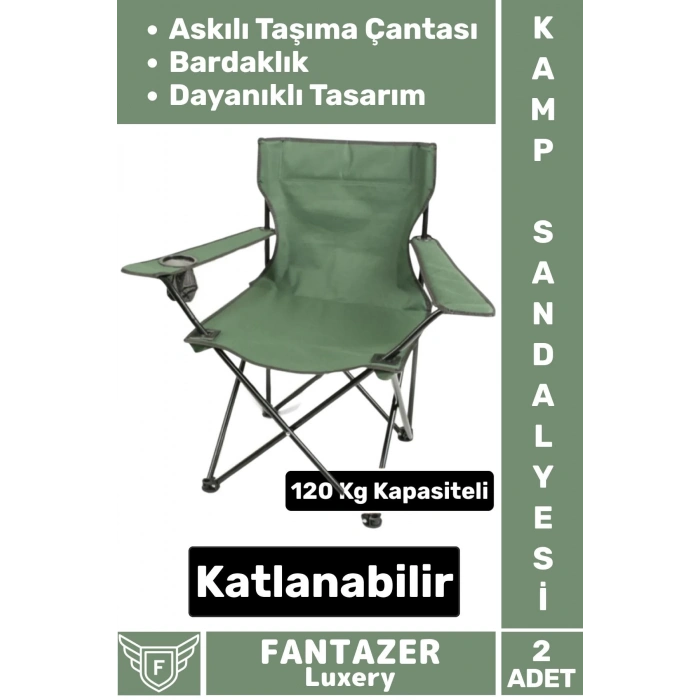 Dayanıklı Askılı Taşıma Çantalı Bardaklık Yeri 120 Kg Kapasiteli Katlanabilir Kamp Sandalyesi 2 Adet