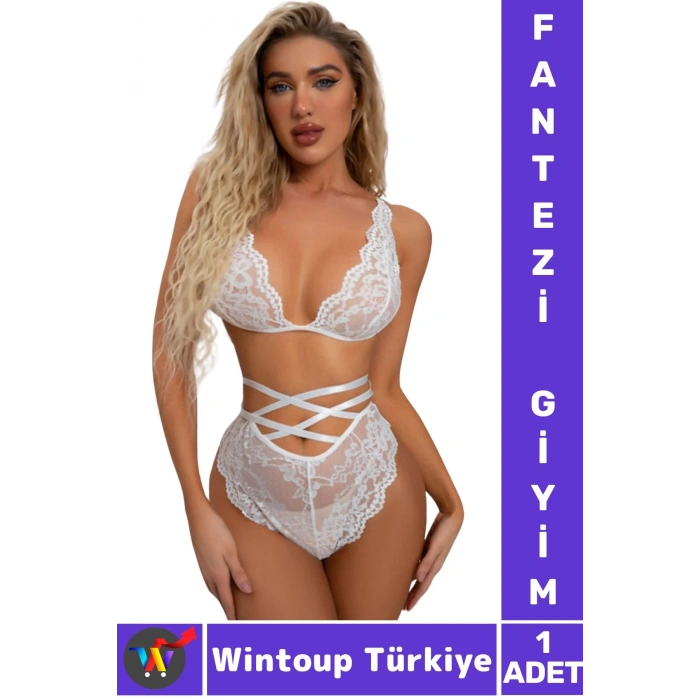 Özel Gün Gece Seksi Sevgili Hediye Fantezi Çok Şık İnce Tül Dantel Transparan BABYDOLL Takım