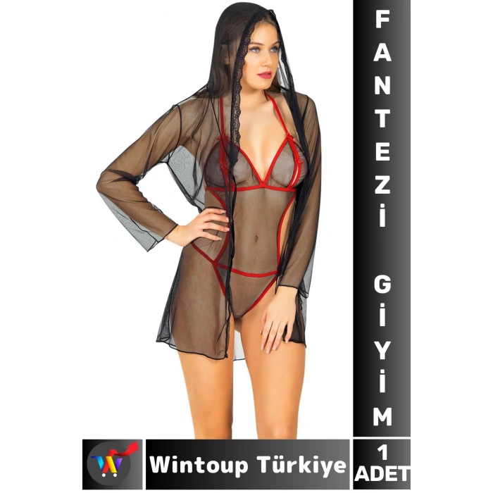 Yeni Sezon Çok Şık Seksi Sevgili Özel Gün Gece Likralı Tül Sabahlık Gecelik Fantezi Takımı 2li Set