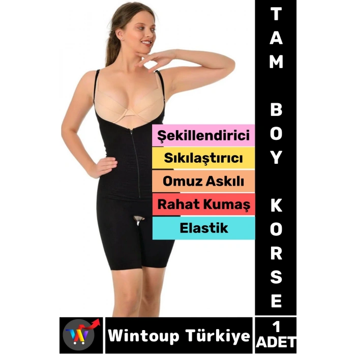 Özel Model Karın Bel Toparlayan Sıkılaştıran Çıkarılabilir Askılı Fermuarlı Ağraflı TAM BOY KORSE