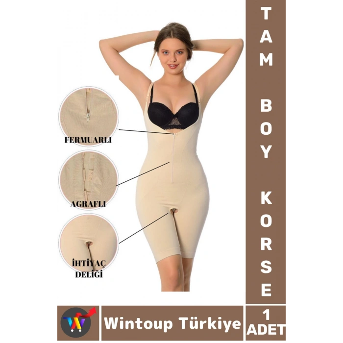 Özel Model Karın Bel Toparlayan Sıkılaştıran Çıkarılabilir Askılı Fermuarlı Ağraflı TAM BOY KORSE