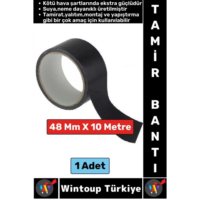 Ultra Güçlü Su Neme Dayanıklı Çok Amaçlı Montaj Onarım İzolasyon Tamir Bantı Siyah 48 Mm x 10 Metre