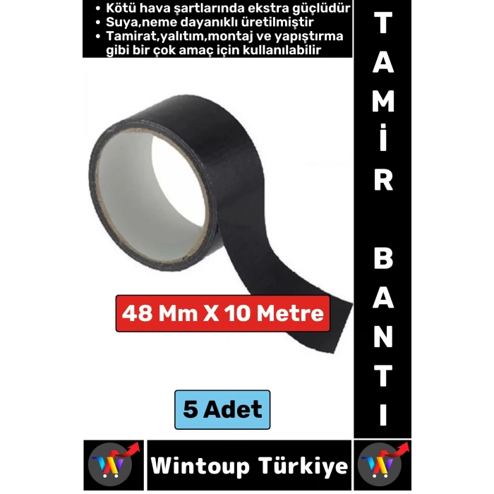 Ultra Güçlü Su Neme Dayanıklı Çok Amaçlı Montaj Onarım İzolasyon Tamir Bantı Siyah 48 Mmx10 Mt 5 Adt