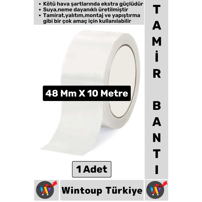 Ultra Güçlü Su Neme Dayanıklı Çok Amaçlı Montaj Onarım İzolasyon Tamir Bantı Beyaz 48 Mm x 10 Metre