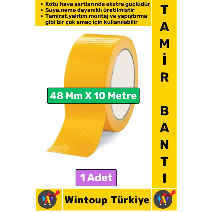 Ultra Güçlü Su Neme Dayanıklı Çok Amaçlı Montaj Onarım İzolasyon Tamir Bantı Sarı 48 Mm x 10 Metre