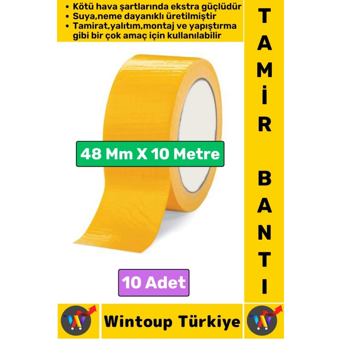 Ultra Güçlü Su Neme Dayanıklı Çok Amaçlı Montaj Onarım İzolasyon Tamir Bantı Sarı 48 Mmx10 Mt 10 Adt