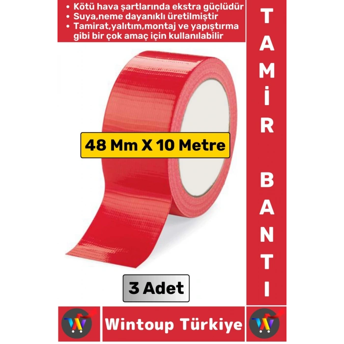Ultra Güçlü Su Neme Dayanıklı Çok Amaçlı Montaj Onarım İzolasyon Tamir Bantı Kırmızı 48 Mmx10Mt 3 Ad
