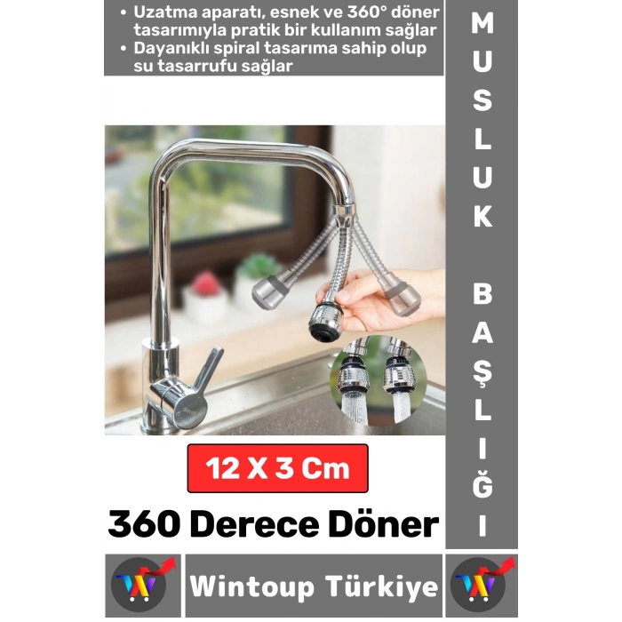 Premium 360 Derece Dönebilen Su Tasarruflu 2 Modlu Hortumlu Dayanıklı Spiral Esnek Musluk Başlığı